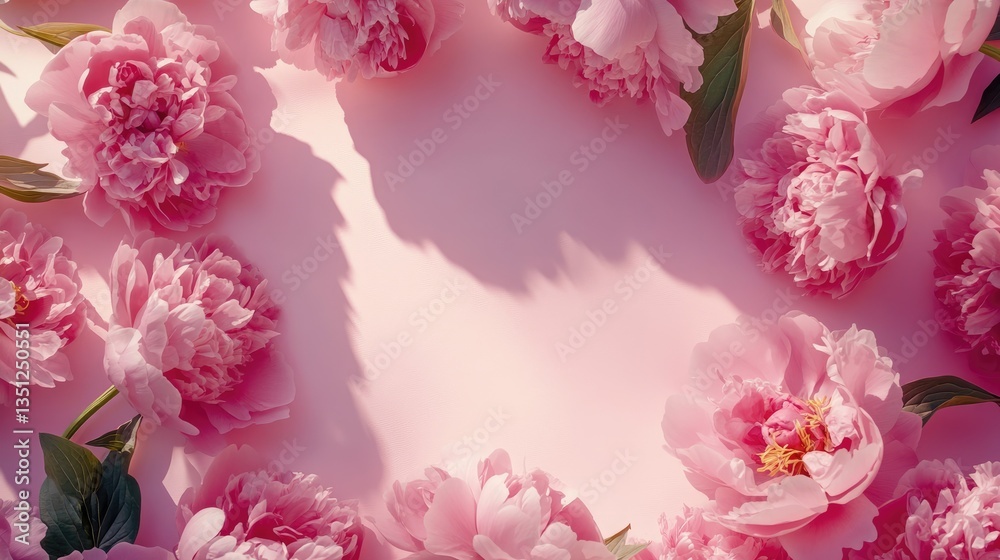 Obraz premium A beautiful arrangement of pink peonies on a soft pink background, creating a serene and elegant floral display