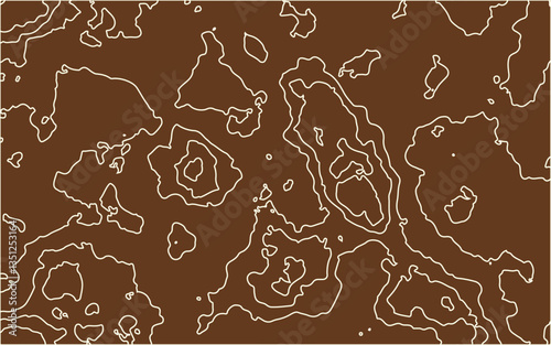 Topographic map seamless pattern of earth relief. Brown abstract topography contour background. Repeat geometric isolines texture of land or underwate. Vector illustration.
