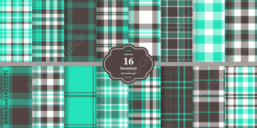 Modern Cream Bisque & Pale Ruby Seamless Tartan Fabric Design Set of 16