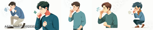 vector set of young people coughing