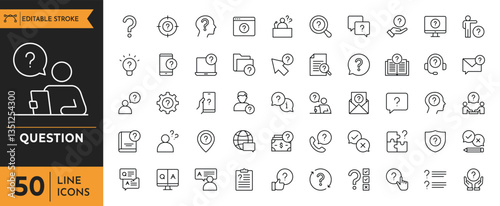 Question icon set. Containing Problem, confusion, asking and questioning, question mark, and more. Vector illustration