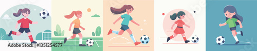 vector set of girls playing ball