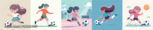 vector set of girls playing ball