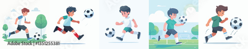 set of vector boys playing ball