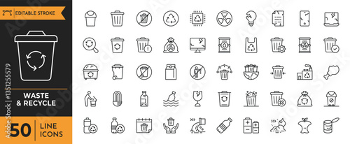Waste and Recycle icon set. Containing Garbage, Trash, separation, waste recycling, and more. vector illustration