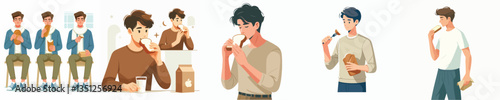 vector set of young men eating bread