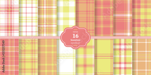 Modern Cream Bisque & Bright Canary Seamless Tartan Fabric Design Set of 16