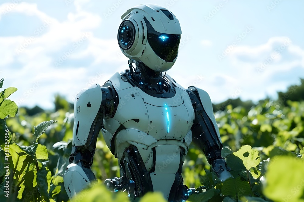 Farming of the Future: A Humanoid Robot Working in an Agricultural Field Under a Bright Blue Sky Farming of the Future: A Humanoid Robot Working in an Agricultural Field Under a Bright Blue Sky