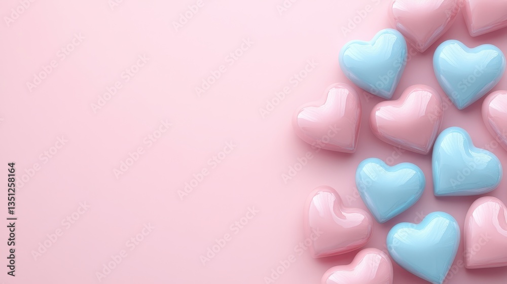 Fototapeta premium Colorful Heart-Shaped Candies on a Soft Pink Background Symbolizing Love and Romance