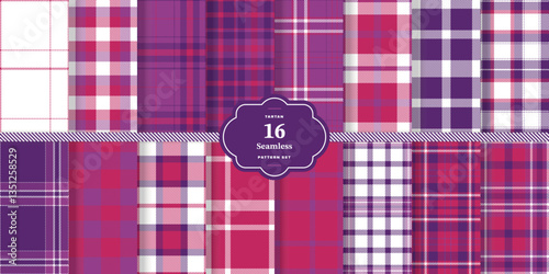 Modern Seamless Tartan featuring Cream Bisque and Ebony Black Fabric Design Set of 16