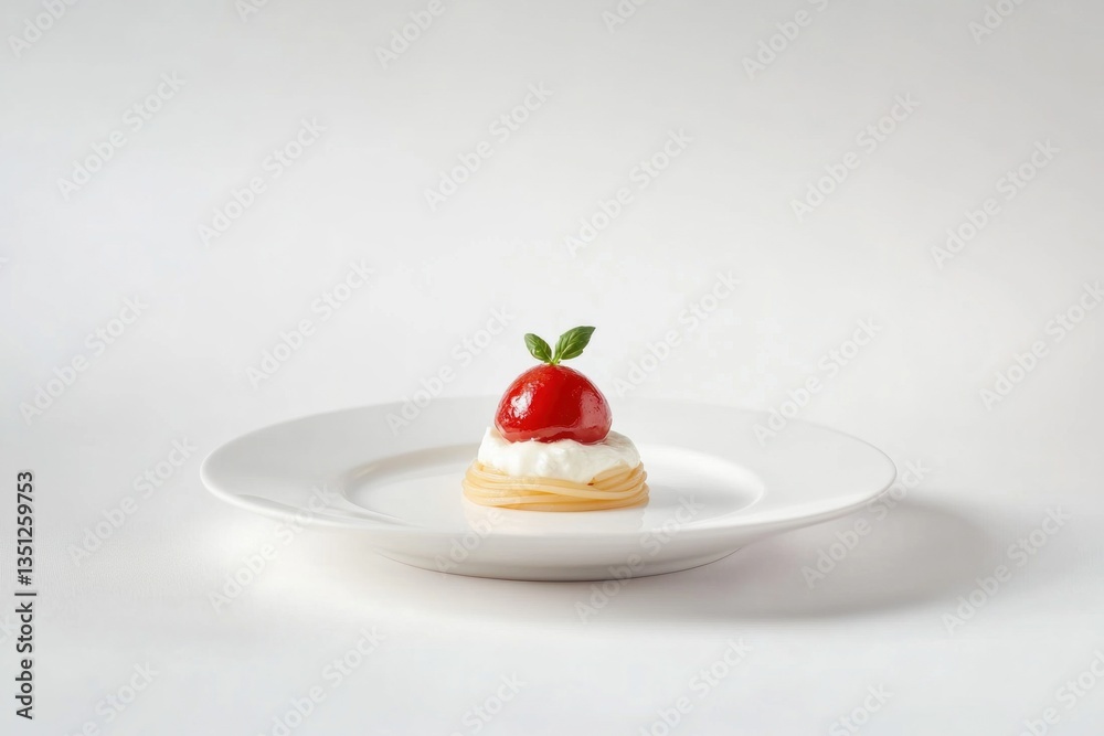 A small culinary presentation of pasta cheese tomato and basil A small culinary presentation of pasta cheese tomato and basil