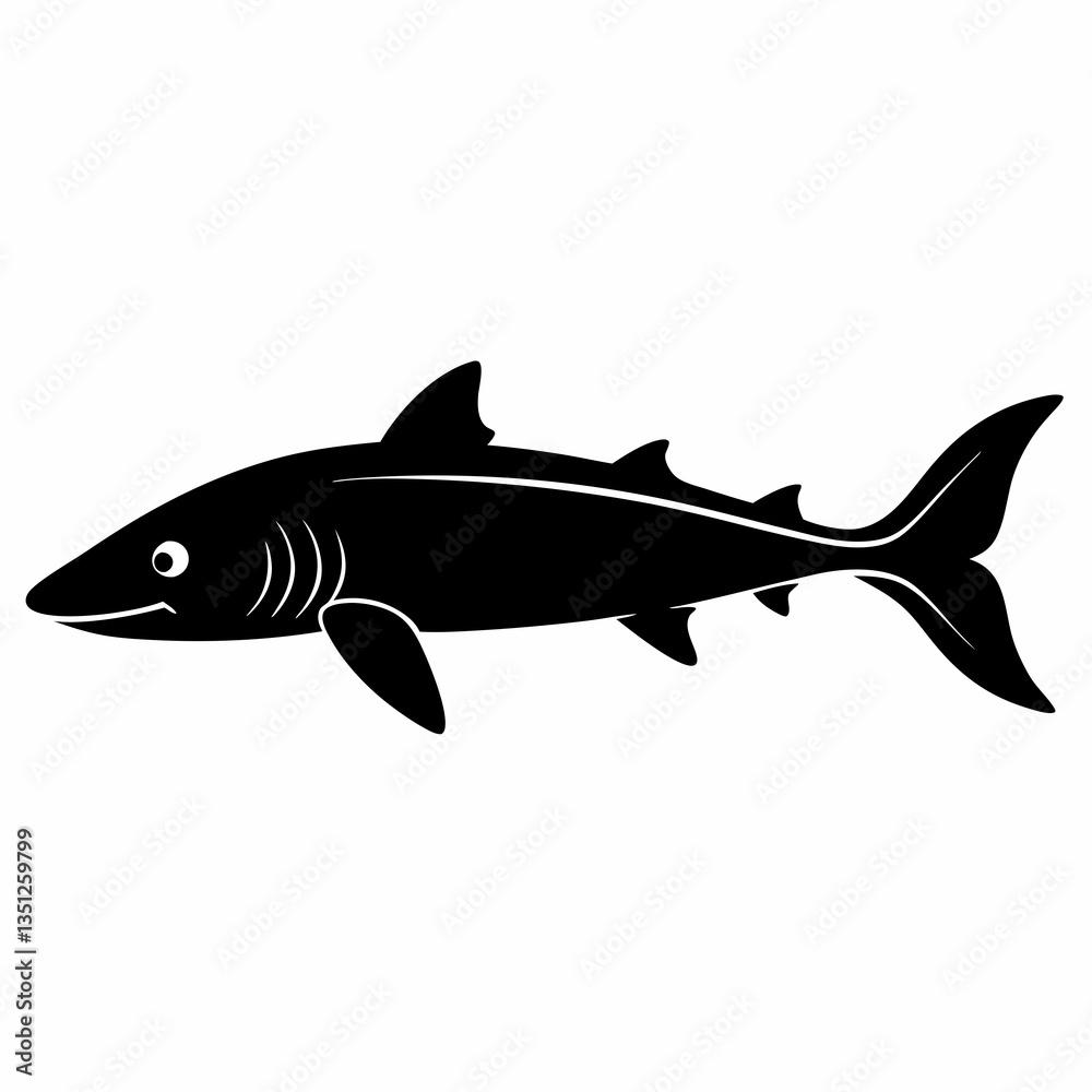Russian Sturgeon Black Silhouette Vector on White Background Russian Sturgeon Black Silhouette Vector on White Background