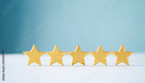 Golden stars glowing on pastel background, premium service and best quality. Excellence, top rating