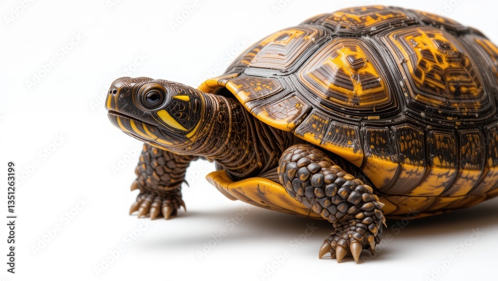Obraz premium Close-Up Portrait of a Colorful Tortoise with Unique Shell Patterns on a White Background