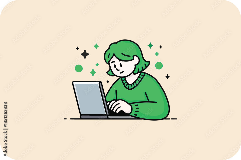 Innovative Business Art: Modern Executive gitl in Green Polka Dot Suit with a Sleek Laptop Innovative Business Art: Modern Executive gitl in Green Polka Dot Suit with a Sleek Laptop