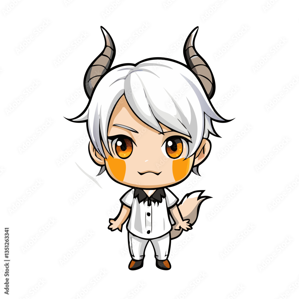 an anime-style character with goat horns, a cute appearance, and a mischievous expression an anime-style character with goat horns, a cute appearance, and a mischievous expression