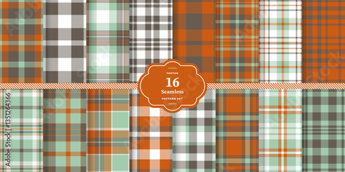 Cool Slate Tartan patterns fabric texture. Modern Cream Bisque Seamless Tartan Set of 16