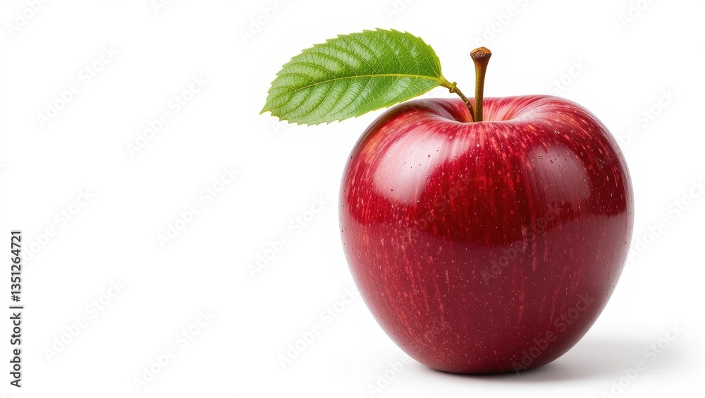 Fresh Red Apple with Green Leaf Isolated on White Background Highlighting Natural Goodness Fresh Red Apple with Green Leaf Isolated on White Background Highlighting Natural Goodness