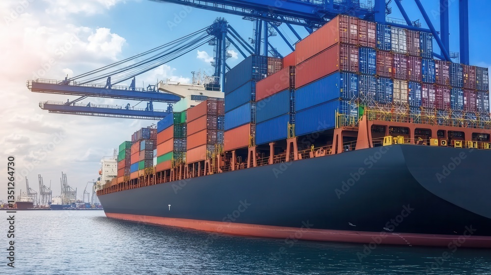 Naklejka premium Modern International Port: Cutting-Edge Cargo Facilities for Global Trade and Efficient Logistics
