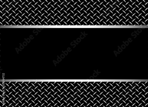 Silver black background shiny with diamond plate pattern, 3D idustrial style design.