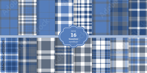 Modern Seamless Tartan featuring Cream Bisque and Charcoal Gray Fabric Design Set of 16