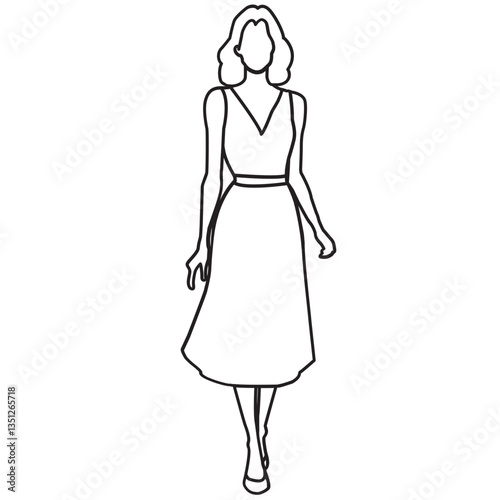 Woman in short hair standing silhouette outline