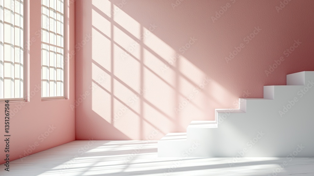 Fototapeta premium Minimalist room with stairs and shadows
