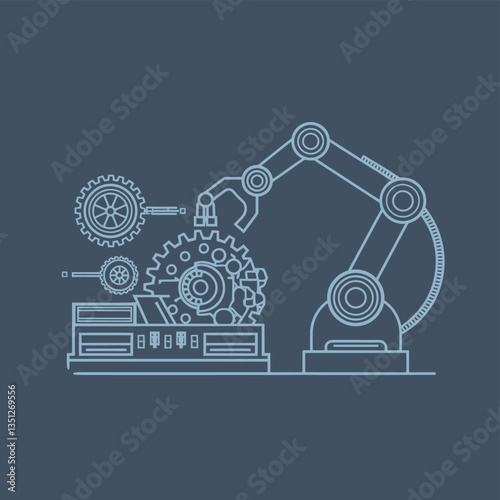 2d vector illustration colorful machine , worker and Industry and its development technology, factories and production lines icon
