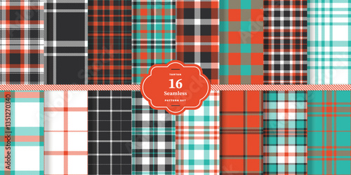 Modern Seamless Tartan featuring Traditional Madras Red and Cream Bisque Fabric Design Set of 16