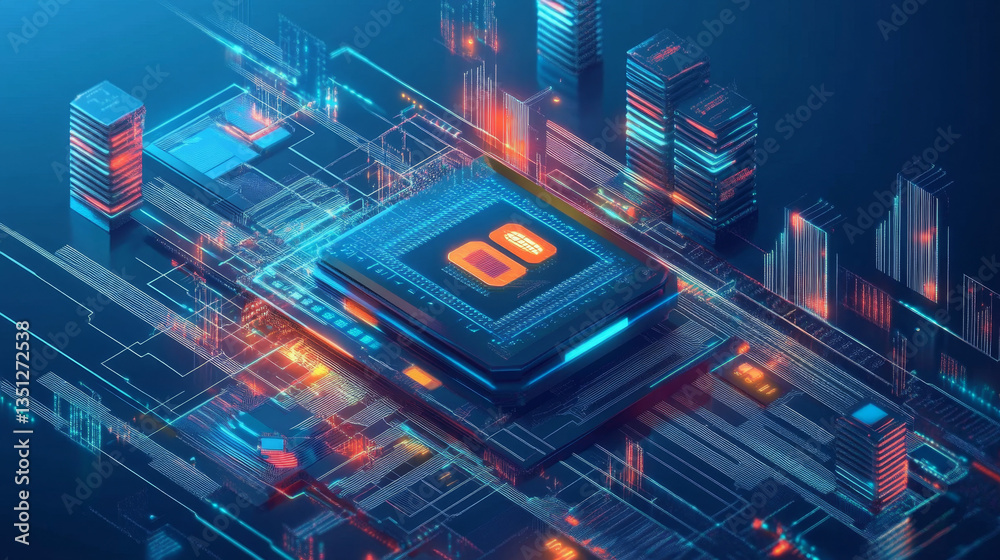 Futuristic Central Processing Unit CPU Digital Technology Abstract Background