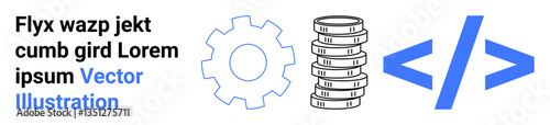 Gear symbolizing process, server stack for database, and code tags for programming. Ideal for technology, development, automation, software, engineering, data science simple landing page