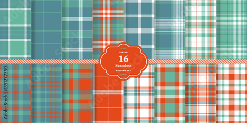 Plaid pattern seamless. Classic Tartan Red & Cream Bisque Tartan Fabric Design. Set of 16