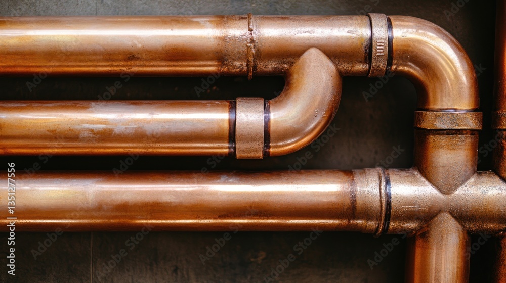 Naklejka premium Copper Pipes on Concrete Floor