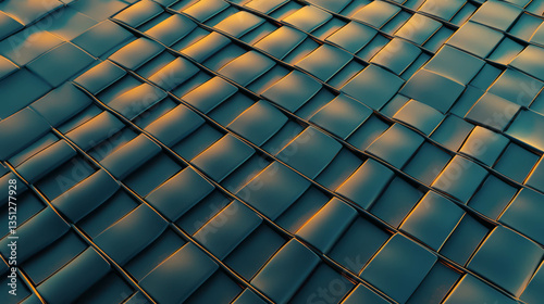 Abstract geometric pattern with interlocking plastic strips in warm lighting