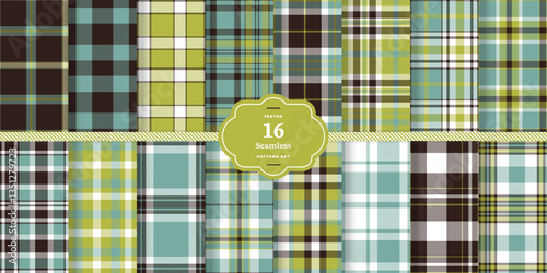 Pale Straw Seamless Tartan with Cream Bisque accents Fabric Design Set of 16
