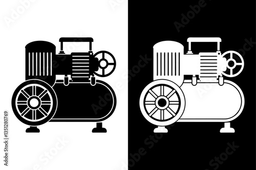 Air Compressor Clipart Clean Black and White Vector.