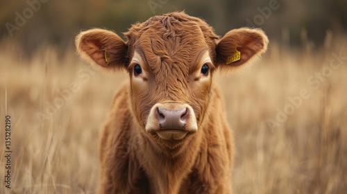 Adorable Calf in a Golden Field