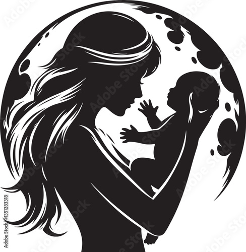 Mother and Son Silhouette Vector Bundle
