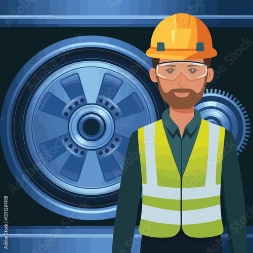 2d vector illustration colorful machine , worker and Industry and its development technology, factories and production lines icon
