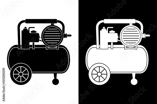 Air Compressor Outline Vector Crisp Black & White Design.