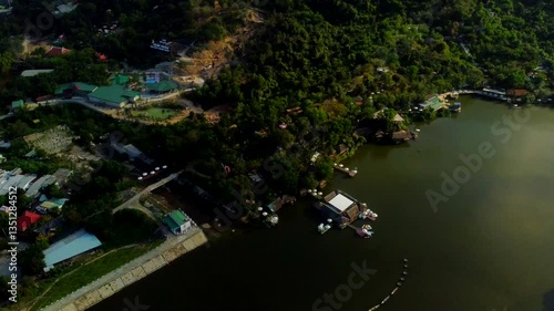 Flights over a high-altitude lake. 
Mountainous area near Nha Trang city in Vietnam. 