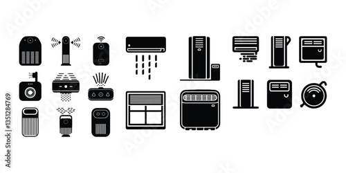 Air purifiers icon set  vector design air purifier silhouette vector illustration Portable air purifier silhouette vector illustration Modern black and white silhouette of an air purifier
 
 