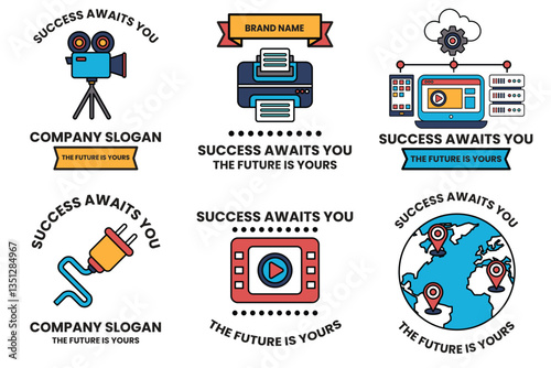 Set of illustrations in the concept of business expansion in line drawing style