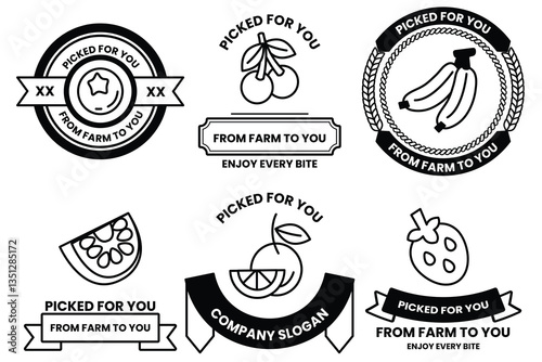 Set of illustrations in the concept of a vegetable and fruit shop in line drawing style