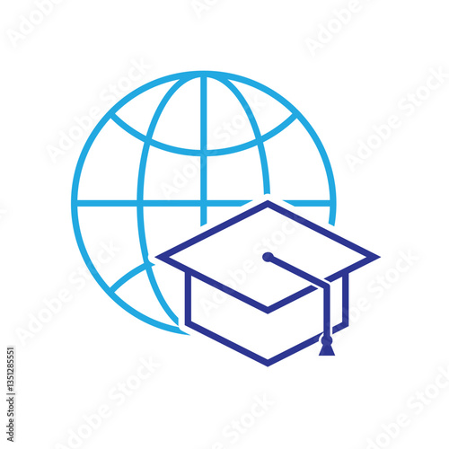graduation icon. graduation cap toga vector with globe. explaining education, learning outcomes, bachelor. for events, celebrations, flyers. Line design style