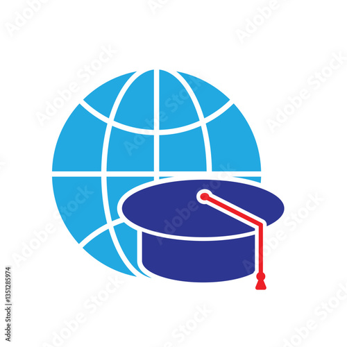 graduation icon. graduation cap toga vector with globe. explaining education, learning outcomes, bachelor. for events, celebrations, flyers. Solid design style