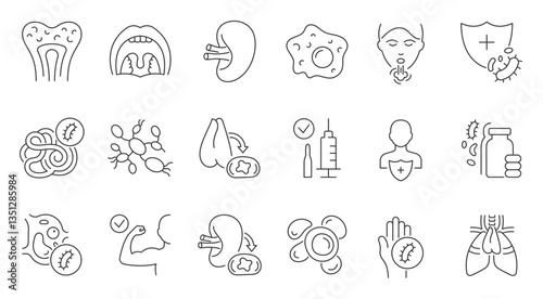  Immunity system line icon. Human immune system vector design. Virus and bacteria illustration