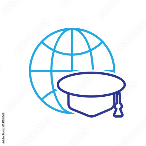 graduation icon. graduation cap toga vector with globe. explaining education, learning outcomes, bachelor. for events, celebrations, flyers. Line design style