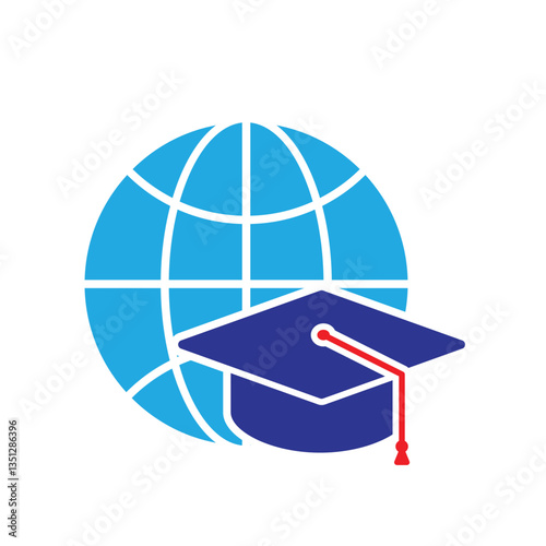 graduation icon. graduation cap toga vector with globe. explaining education, learning outcomes, bachelor. for events, celebrations, flyers. Solid design style