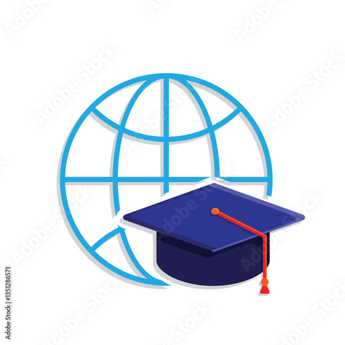 graduation icon. graduation cap toga vector with globe. explaining education, learning outcomes, bachelor. for events, celebrations, flyers. Mixed design style
